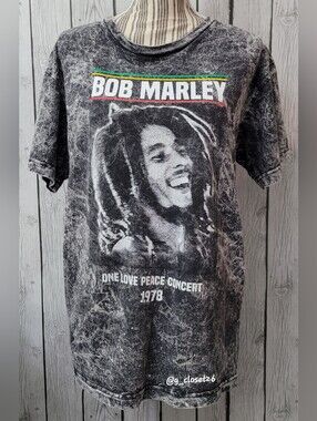 Bob Marley Black Mineral-Wash Graphic Tee